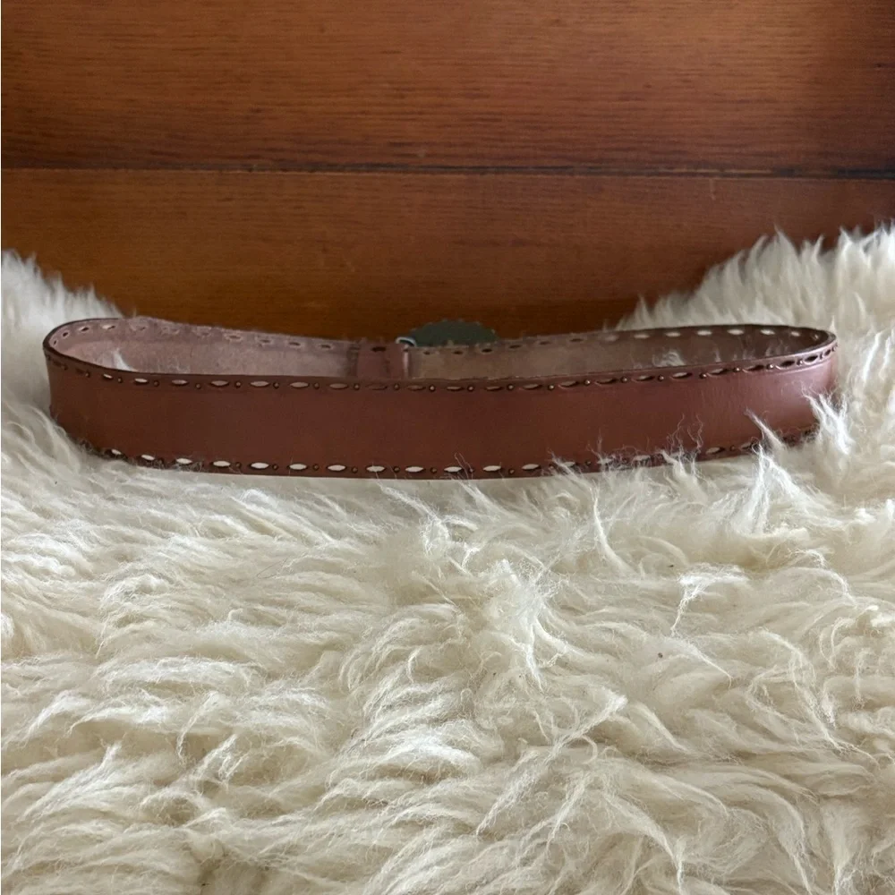 Fossil Brown Leather Belt with Oval Beaded Rhinestone Buckle